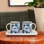 Blue Bloom Ceramic Cup & Tray Set