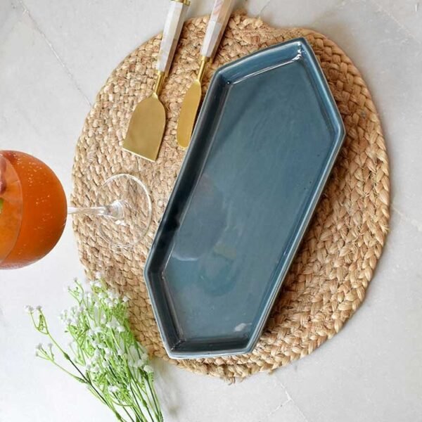 Azure Crest Glazed Hexa Platter