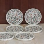 Rainbow Bloom Handcrafted Ceramic-Stoneware Platter – 8" Glossy, Hand-Painted Serveware for Cookies, Sweets, Momos & Snacks (Pack of 6)