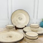 StoneWhirl Ceramic Dinner Set – 12 Piece Rustic Spiral Collection