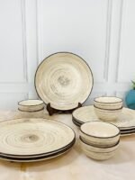 StoneWhirl Ceramic Dinner Set – 12 Piece Rustic Spiral Collection