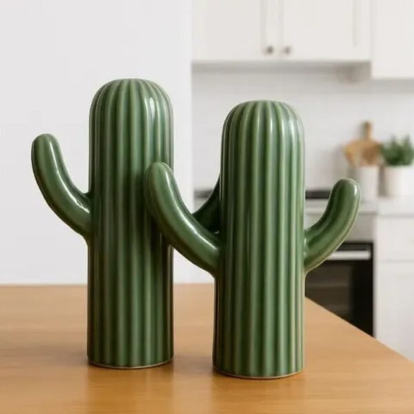 Ceramic Cactus-Shaped Salt & Pepper Shaker Set – (Set of 2)