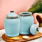 Aqua Mist Ceramic Storage Jar Set – Set of 2