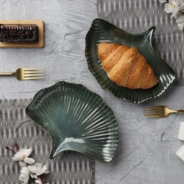 The Vellara Leaf Ceramic Serving Platters – Set of 2 | Microwave Safe Snack Trays, Starter Plates, Pizza Serving Platters for Kitchen & Dining Table