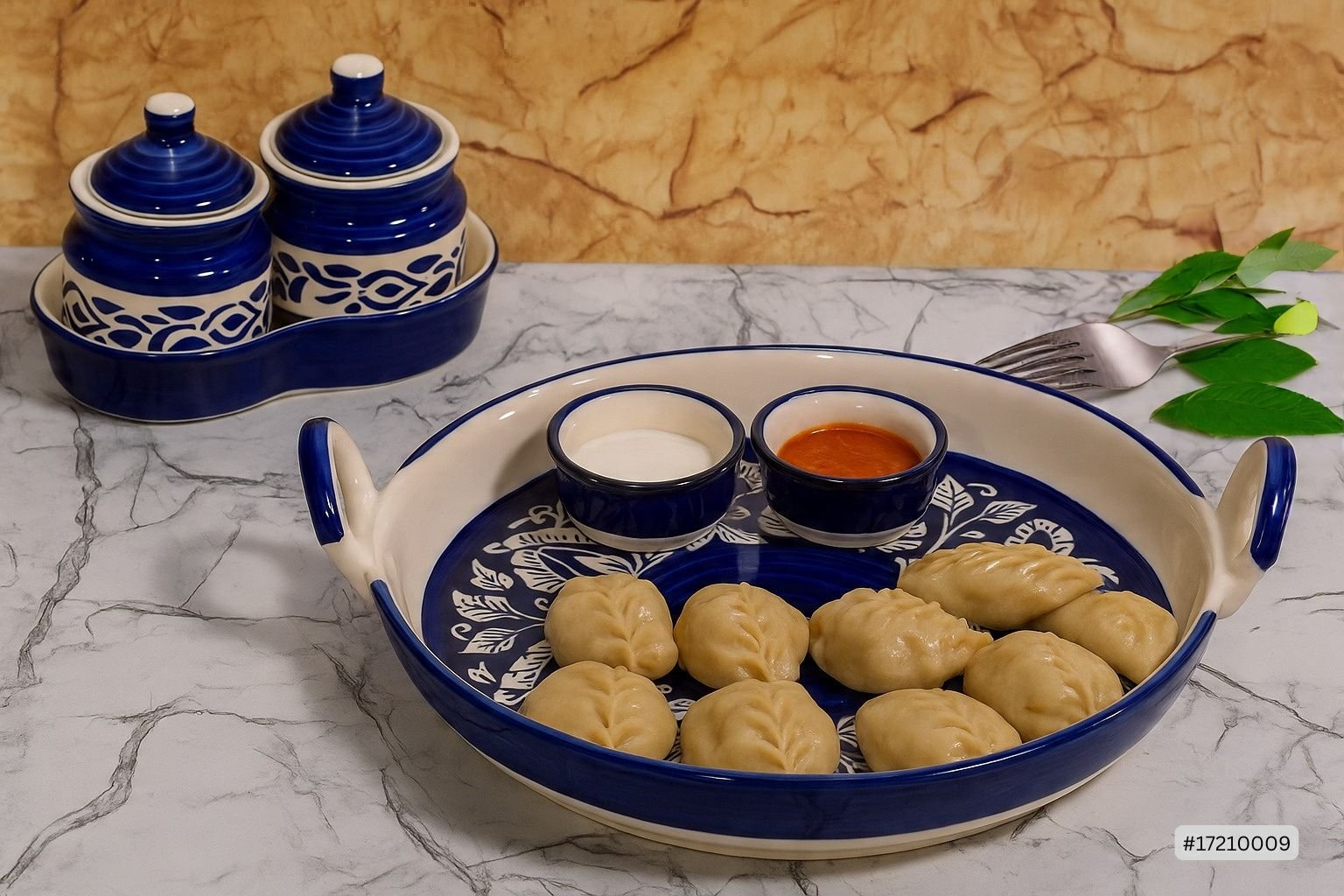 1 Indigo Bloom Handcrafted Serving Platter Set - Image 1