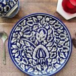 Royal Blue Handcrafted Ceramic Dinner Plate Set – Floral Jaipuri Design (Set of 6)
