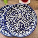 Royal Blue Handcrafted Ceramic Dinner Plate Set – Floral Jaipuri Design (Set of 6) - Image 3