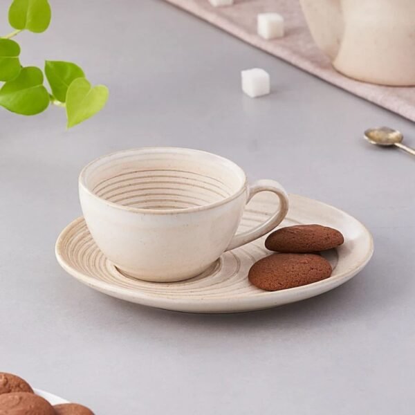 Cream Spiral Cup & Saucer Set
