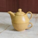 Golden Ochre Speckle Tea Set – Teapot & Cup Duo - Image 5