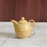 Golden Ochre Speckle Tea Set – Teapot & Cup Duo - Image 2