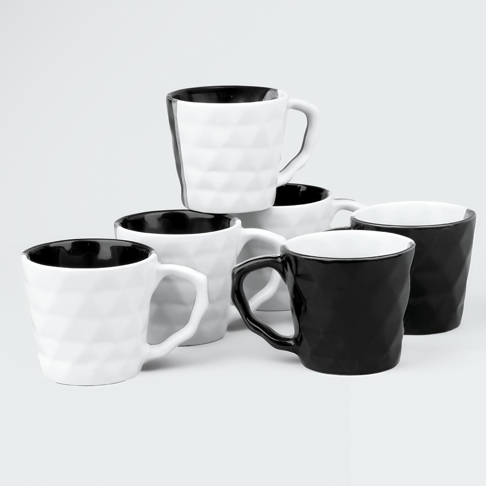 1000028056 Minimalist Ceramic Tea Cup | Durable White Coffee Mug with Black Interior | Compact Modern Drinkware for Home & Office - Image 1