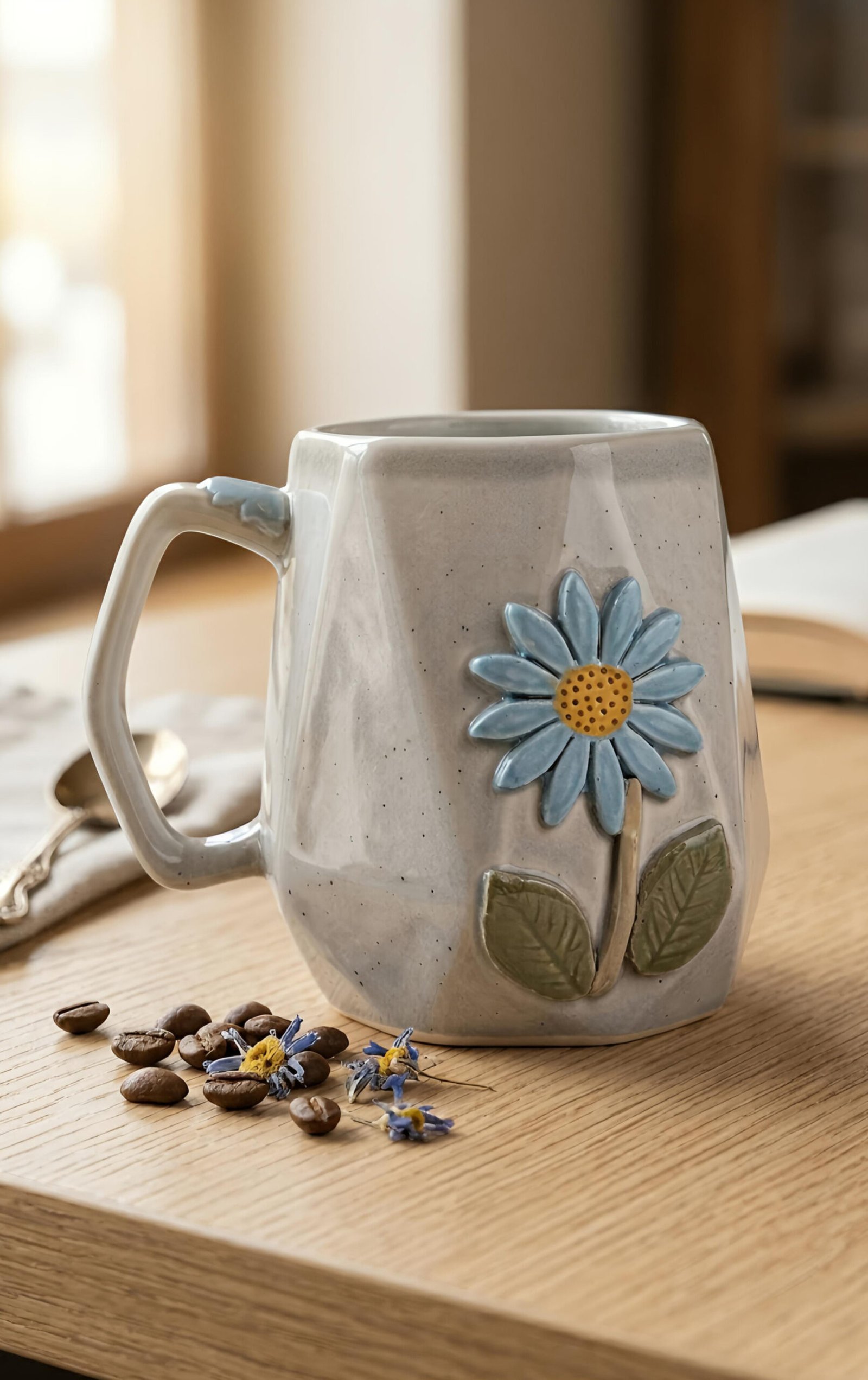 1000133603 Vellara Grey Sunflower Ceramic Coffee Mug (300 ml) - Image 1