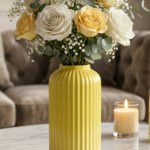 Elegant Ribbed Ceramic Flower Vase for Living Room Décor | Modern Yellow Table Centerpiece Vase for Home & Office Styling