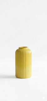 Elegant Ribbed Ceramic Flower Vase for Living Room Décor | Modern Yellow Table Centerpiece Vase for Home & Office Styling - Image 2