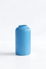 Elegant Ribbed Ceramic Flower Vase for Living Room Décor | Modern Blue Table Centerpiece Vase for Home & Office Styling - Image 2
