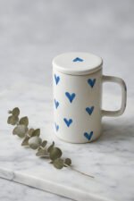 Vellara Blue Heart Lid Ceramic Coffee Mug
