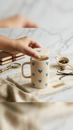 Vellara Blue Heart Lid Ceramic Coffee Mug - Image 3