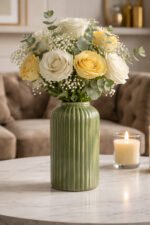 Elegant Ribbed Ceramic Flower Vase for Living Room Décor | Modern Olive Green Table Centerpiece Vase for Home & Office Styling - Image 2