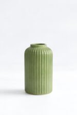 Elegant Ribbed Ceramic Flower Vase for Living Room Décor | Modern Olive Green Table Centerpiece Vase for Home & Office Styling - Image 3