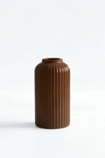 Elegant Ribbed Ceramic Flower Vase for Living Room Décor | Modern Brown Table Centerpiece Vase for Home & Office Styling - Image 2