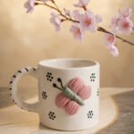 Handcrafted 3D Butterfly Ceramic Coffee Mug – Aesthetic Cute Tea Cup for Home & Gift