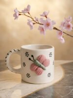 Handcrafted 3D Butterfly Ceramic Coffee Mug – Aesthetic Cute Tea Cup for Home & Gift