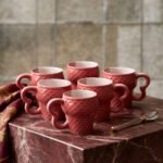 Minimalist Ceramic Tea Cup 150 ml | Durable White Coffee Mug with Cherry Interior | Compact Modern Drinkware for Home & Office