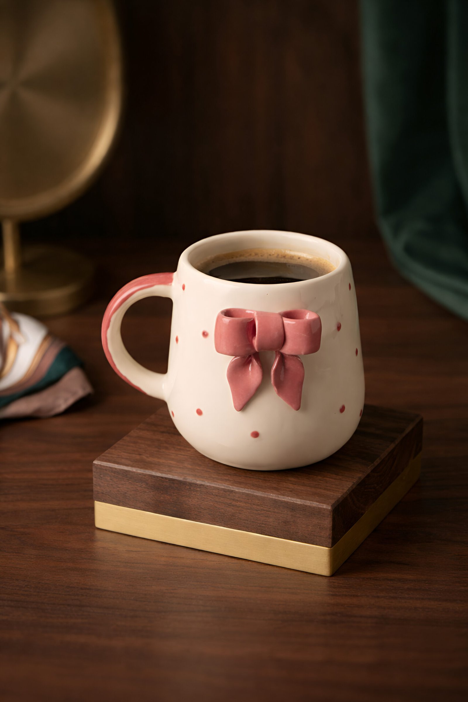 InShot_20260417_185908793 Cute Pink Bow Ceramic Mug for Coffee Tea Milk | 3D Bow Design Gift Mug for Girls Women Kids | Premium Glazed Polka Dot Finish - Image 1