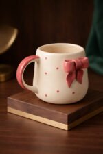 Cute Pink Bow Ceramic Mug for Coffee Tea Milk | 3D Bow Design Gift Mug for Girls Women Kids | Premium Glazed Polka Dot Finish - Image 5