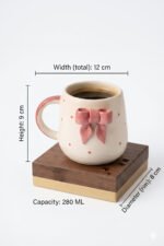 Cute Pink Bow Ceramic Mug for Coffee Tea Milk | 3D Bow Design Gift Mug for Girls Women Kids | Premium Glazed Polka Dot Finish - Image 3