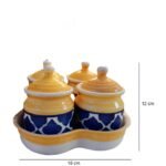 Ceramic Kitchen Storage Jar Set with Lids & Tray – Yellow & Blue Printed Container Set With Complimentary Tray (Set of 4) - Image 4