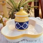 Ceramic Kitchen Storage Jar Set with Lids & Tray – Yellow & Blue Printed Container Set With Complimentary Tray (Set of 4) - Image 3