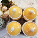 Ceramic Kitchen Storage Jar Set with Lids & Tray – Yellow & Blue Printed Container Set With Complimentary Tray (Set of 4) - Image 2