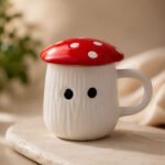 Cute Mushroom Lid Ceramic Coffee Mug with 3D Ghost Design | Aesthetic Tea Cup with Lid for Coffee, Tea & Hot Chocolate