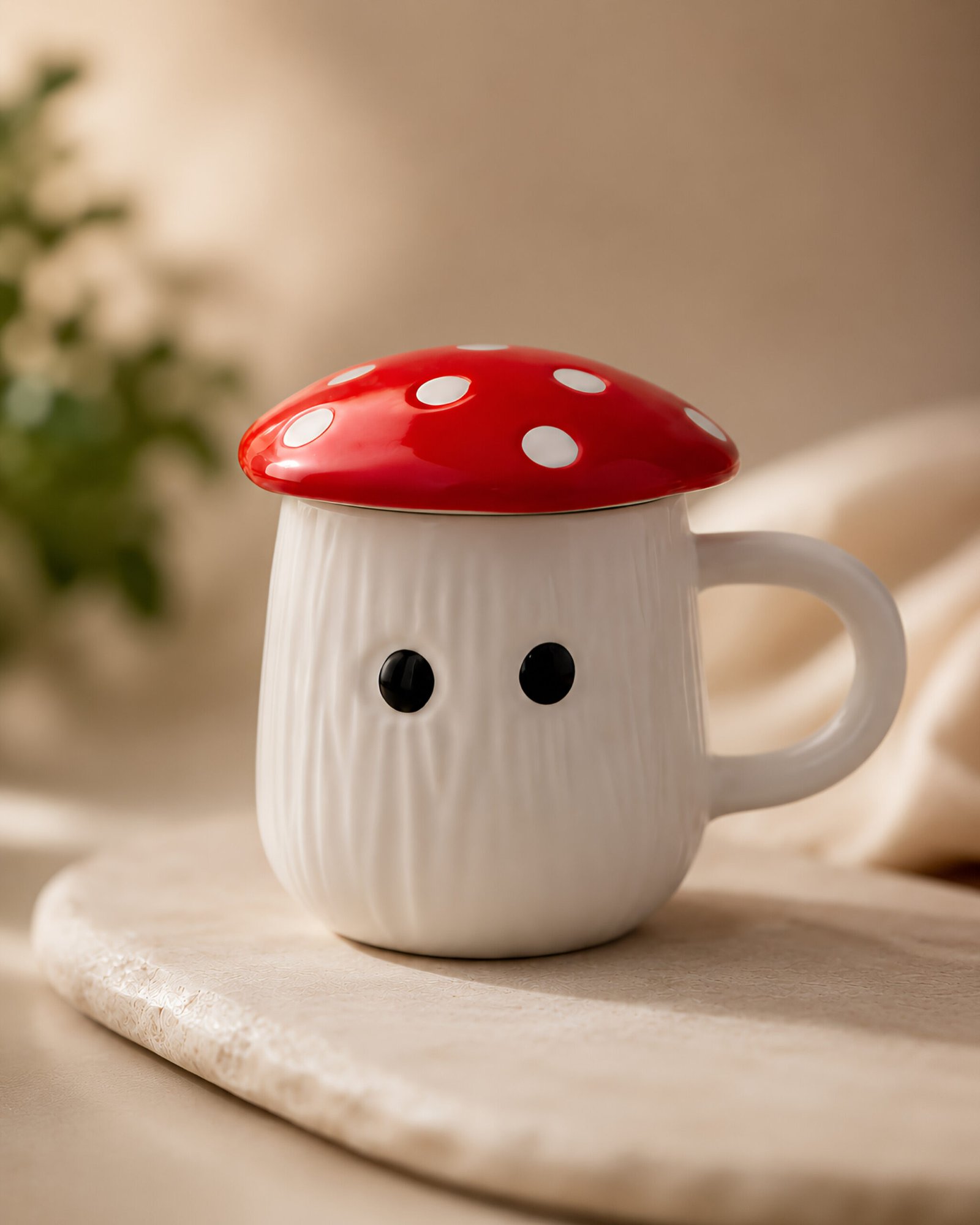 1000014085 Cute Mushroom Lid Ceramic Coffee Mug with 3D Ghost Design | Aesthetic Tea Cup with Lid for Coffee, Tea & Hot Chocolate - Image 1