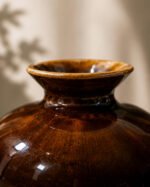Amber Glow Ceramic Decorative Vase for Home Décor | Handcrafted Brown Round Flower Vase | Modern Tabletop Accent Pot - Image 3