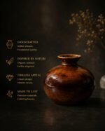 Amber Glow Ceramic Decorative Vase for Home Décor | Handcrafted Brown Round Flower Vase | Modern Tabletop Accent Pot - Image 5