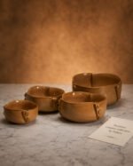 Rustic Brown Ceramic Serving Bowl Set with Divider | Premium Glazed Multipurpose Snack & Dry Fruit Bowls | Set of 4