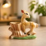 Handcrafted Ceramic Deer Succulent Planter Pot with Tree Stump Design | Decorative Animal Flower Pot for Home & Garden Décor