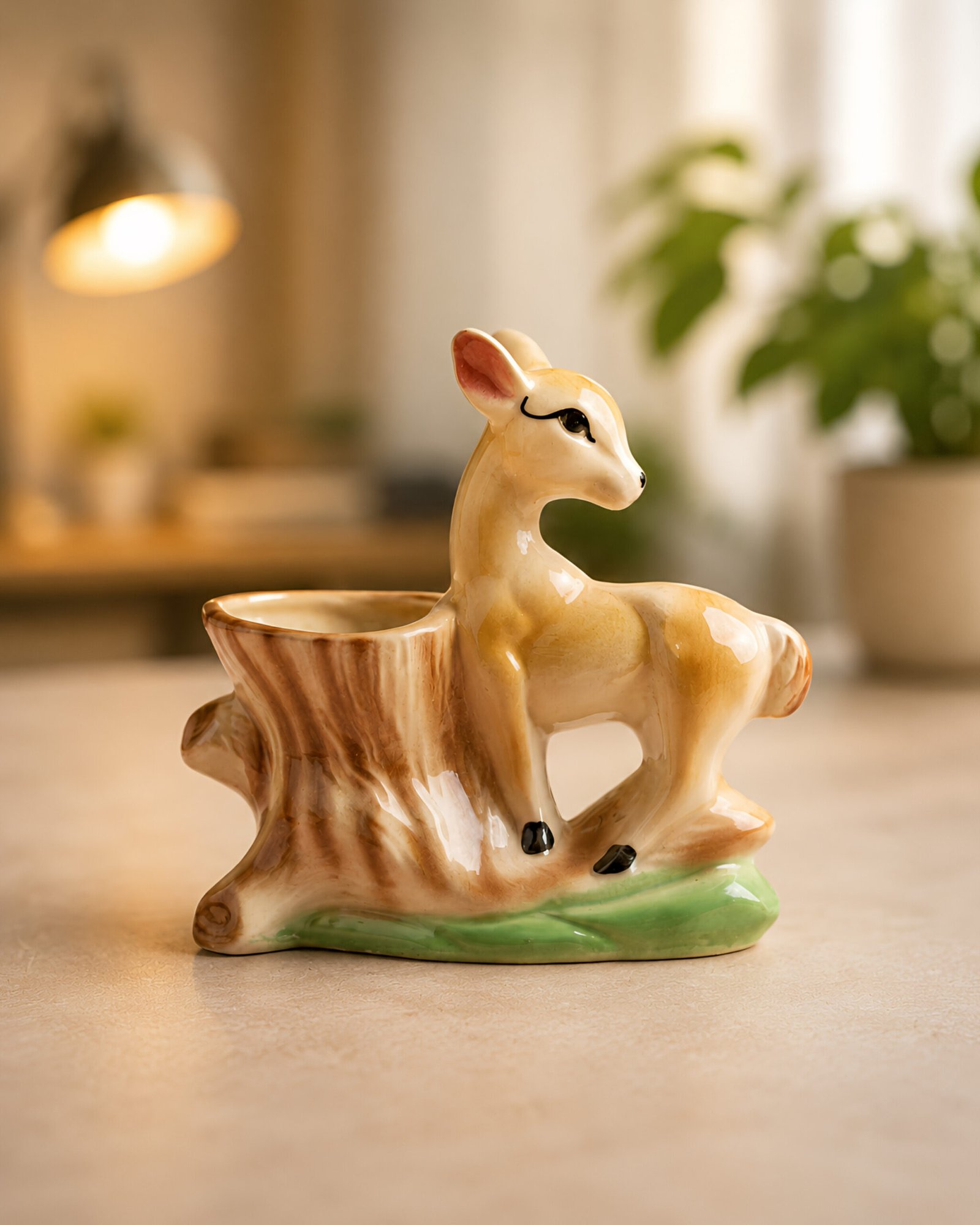 InShot_20260607_155141456 Handcrafted Ceramic Deer Succulent Planter Pot with Tree Stump Design | Decorative Animal Flower Pot for Home & Garden Décor - Image 1