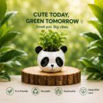 Cute Panda Ceramic Planter Pot for Indoor Plants | Animal Shape Succulent Pot | Decorative Tabletop Flower Pot for Home & Office Decor